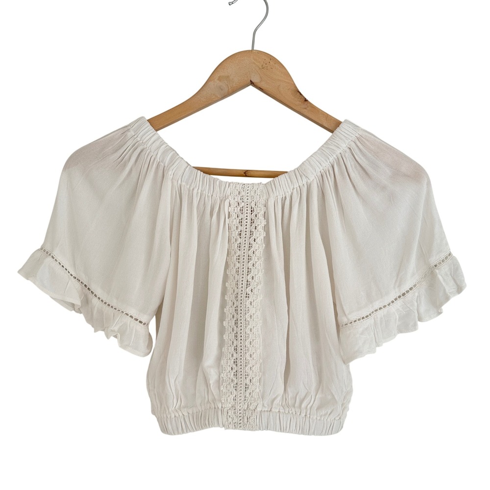 Rachel Parcell Off Shoulder Top Womens XS Ivory Wash Crepe Boho Festival *Mark